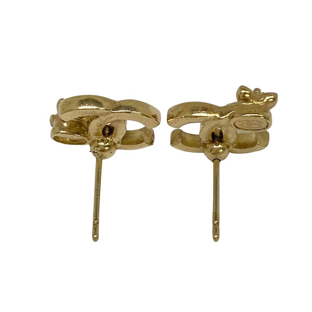Chanel Coco Earrings Gold White Clear Hardware Faux Pearl Rhinestones - Picture 3 of 6